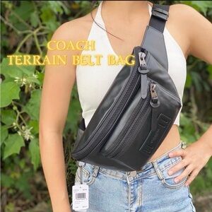 Coach Terrain Black Leather Belt Bag